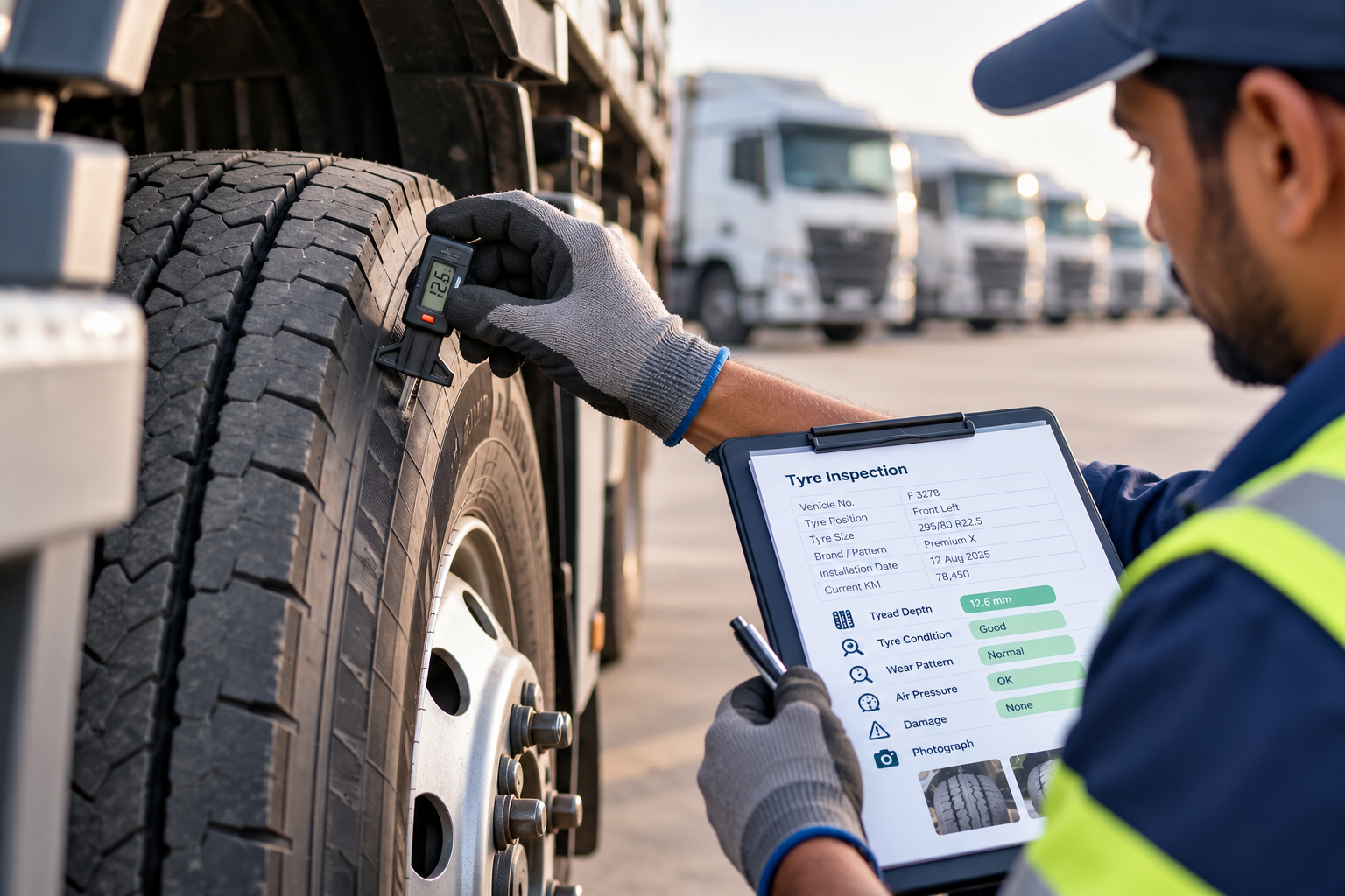 Commercial fleet tyre performance inspection