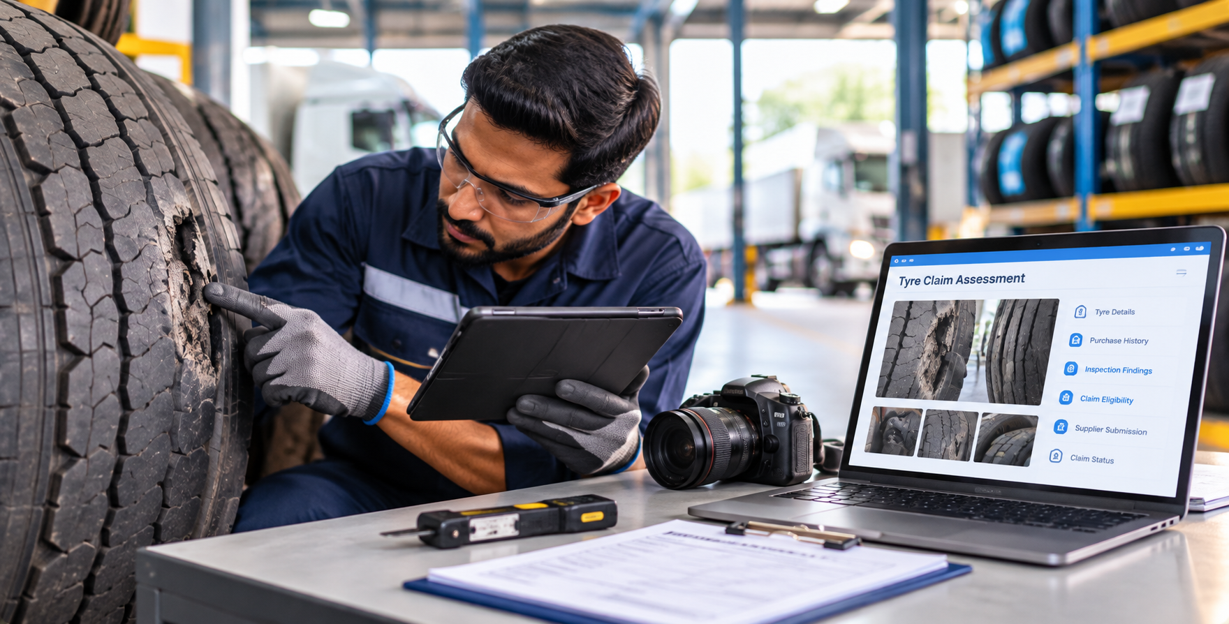 Tyre warranty claim inspection, damage documentation and technical assessment