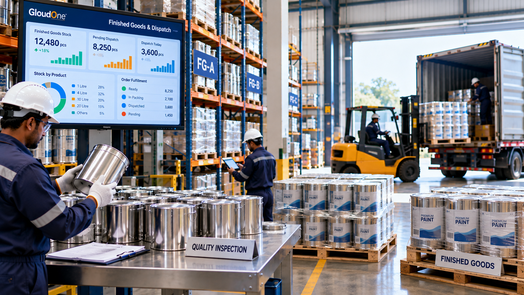 Finished goods inspection, warehouse inventory, metal container dispatch and manufacturing intelligence